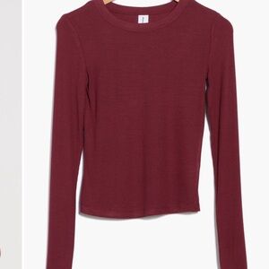 Ribbed Long Sleeve T-Shirt Burgundy Long Sleeve Top